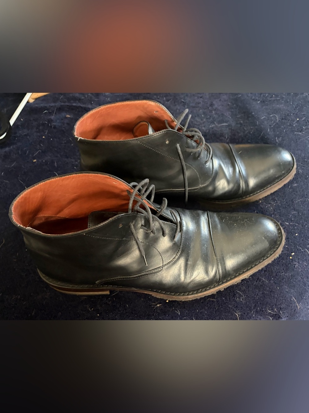 Dries Van Noten Black Leather Chukka Boots with Tan Interior